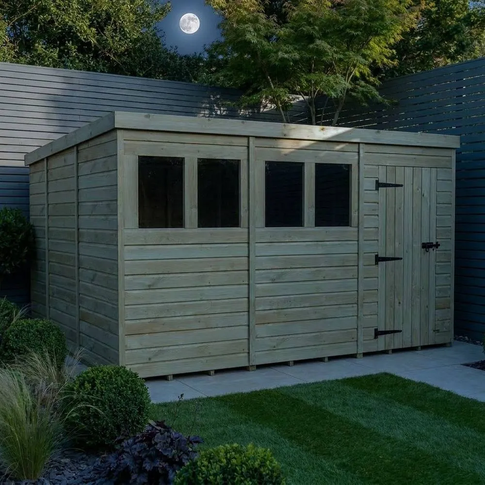 Buttercup Farm 12ft x 10ft Pent Garden Shed Single Door With Windows - Timber in Brown 3