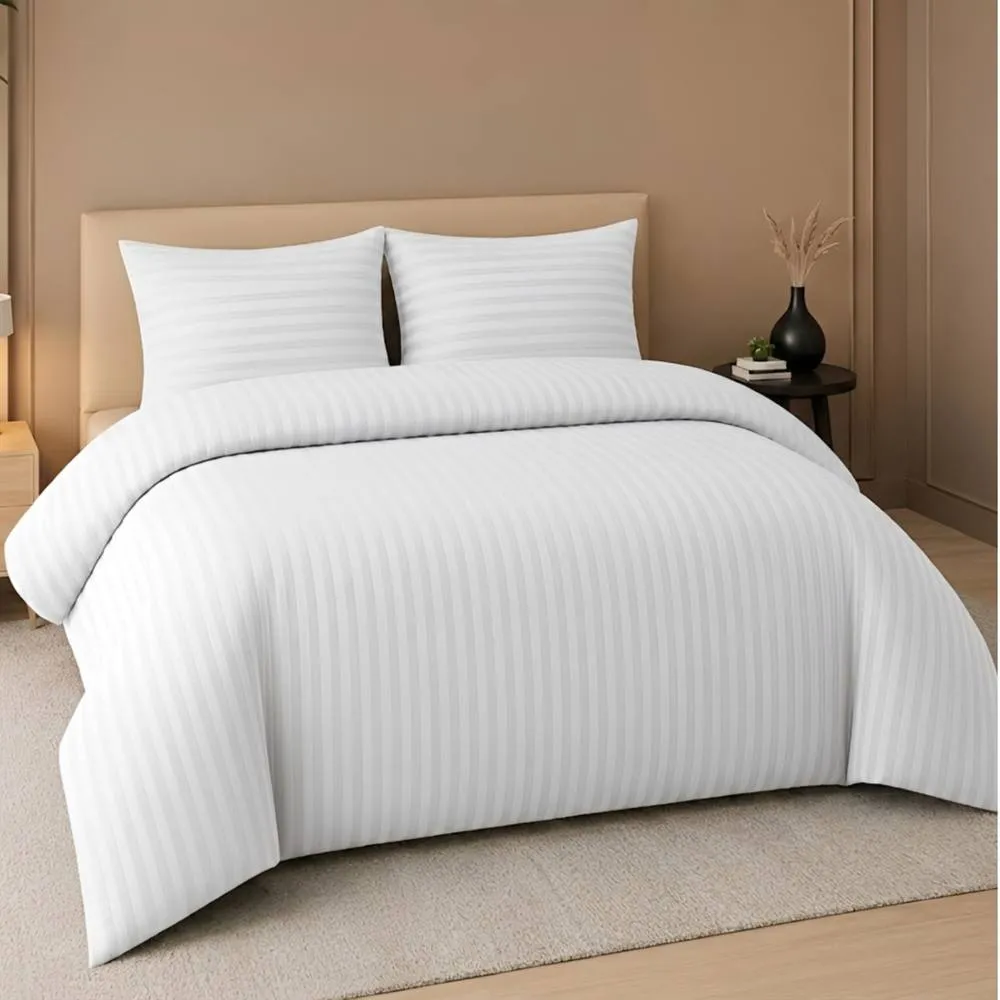 Pamposh Satin Stripes Duvet Cover Set Reversible Bedding Sets in White