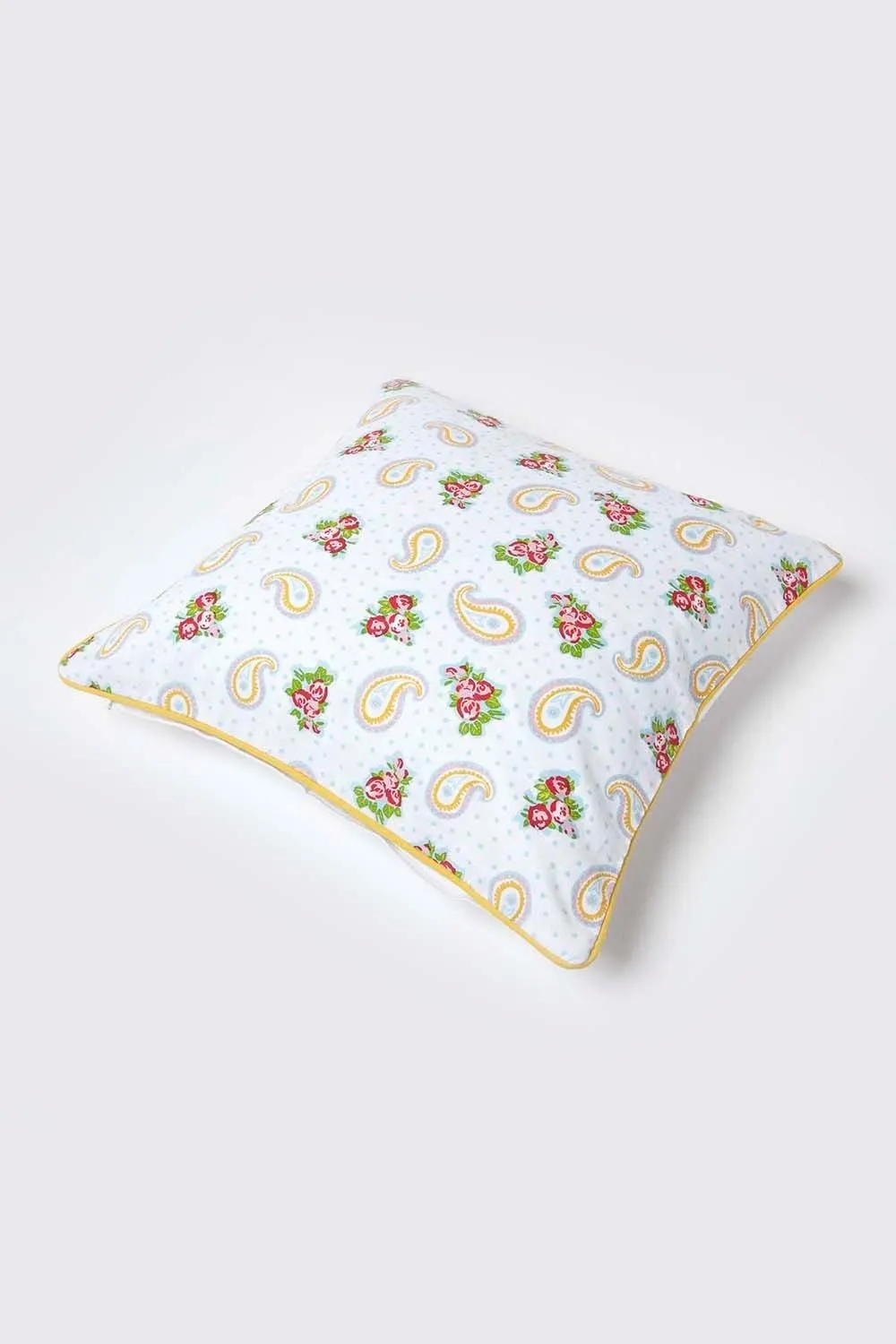 Homescapes Cotton Paisley & Dots Cushion Cover in White 5