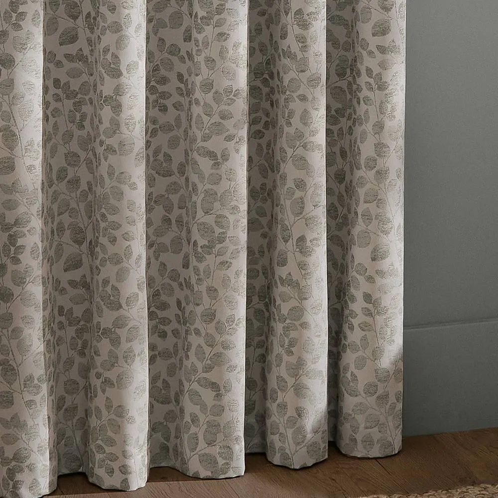 Wylder Grace Leaf Jacquard Fully Lined Eyelet Curtain Pair in Grey 5