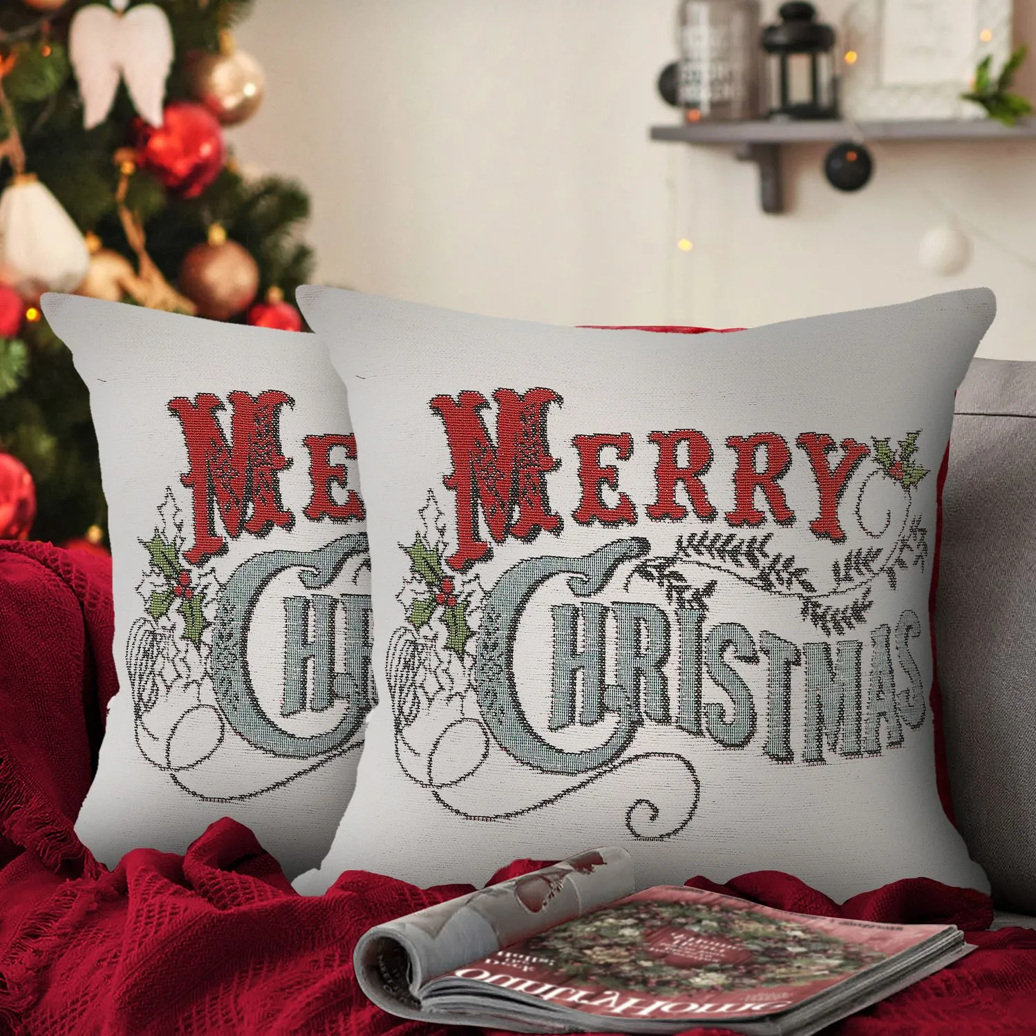 Velosso Christmas Holly Filled Cushion