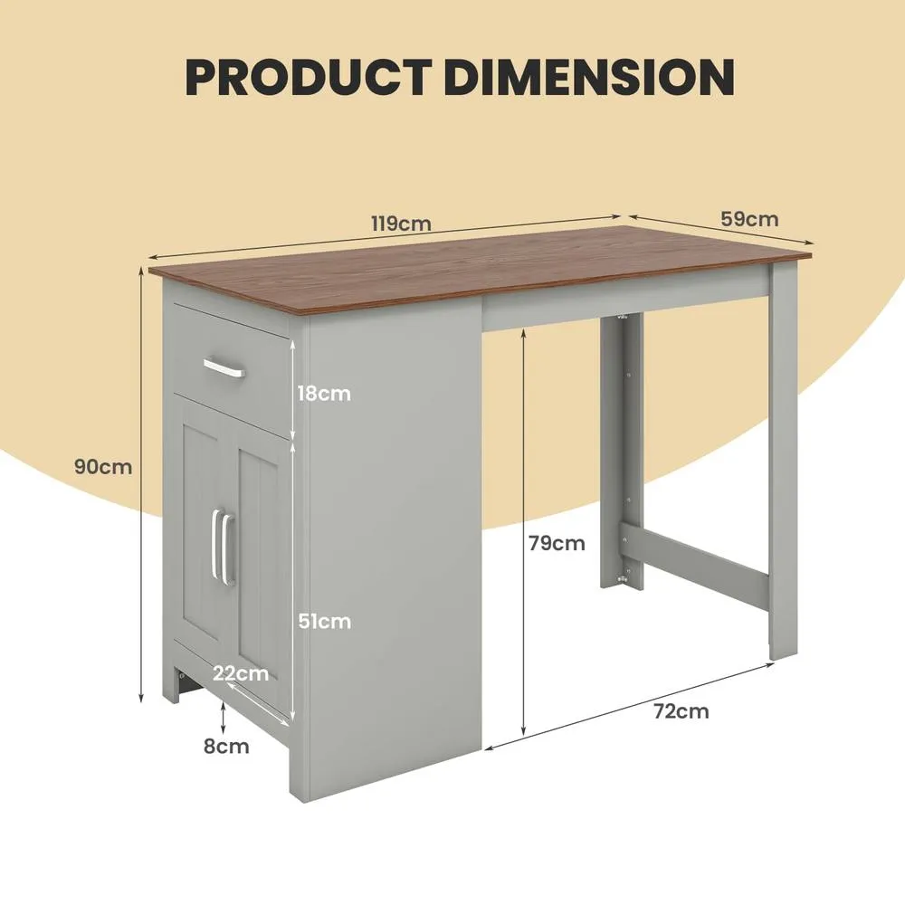 Costway Counter Height Table Rectangular Pub Dining Table w/ 1 Drawer & Doors in Grey 3