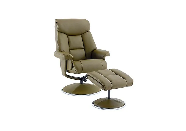 Bruges Faux Leather Swivel Recliner Chair and Footstool - Olive Green