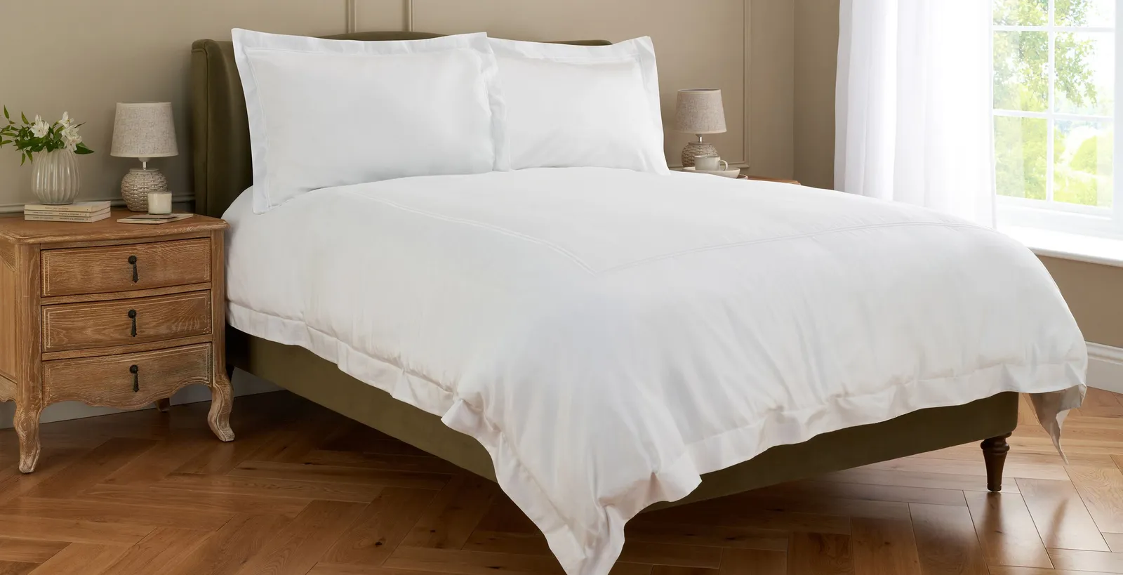 Langham Double Row Cord Bed Linen Set, Double - White