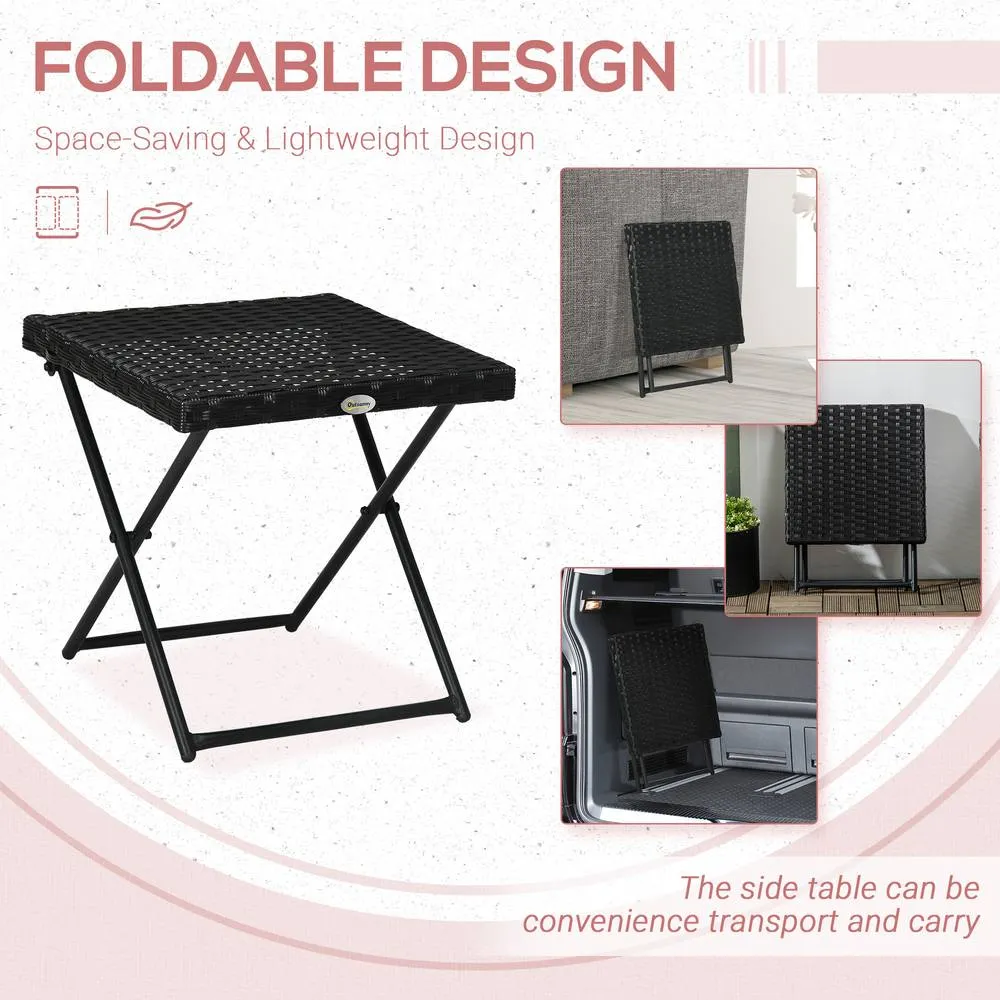 OUTSUNNY Folding Square Rattan Coffee Table w/ Steel Frame Bistro Garden in Black 4