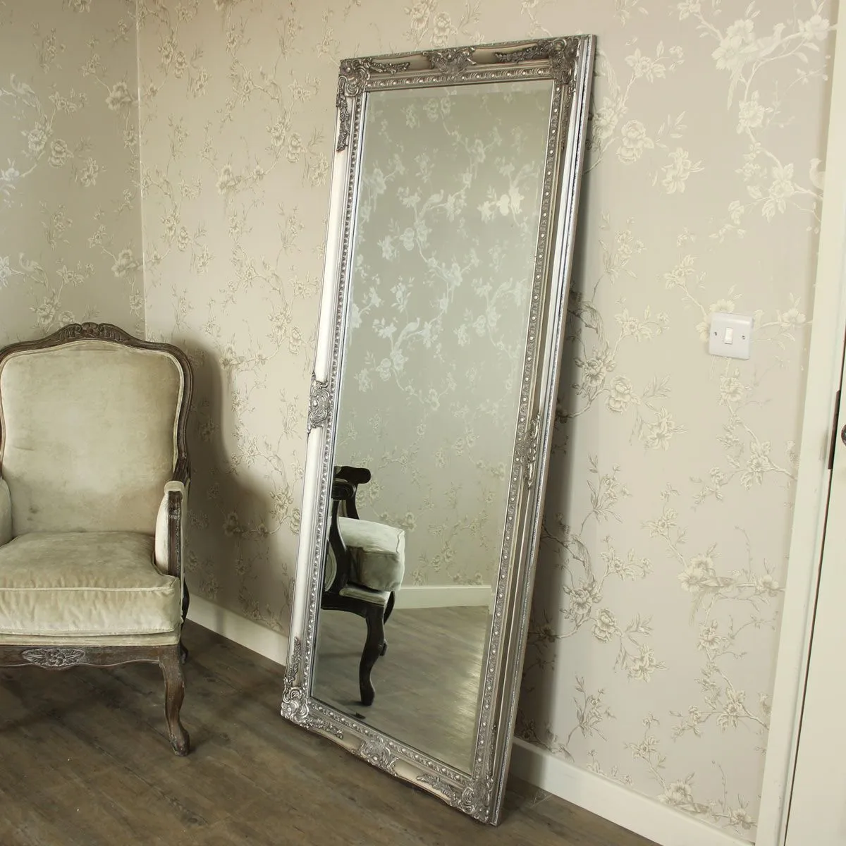 Melody Maison Large Ornate Silver Wall/Floor Mirror 176cm X 76cm