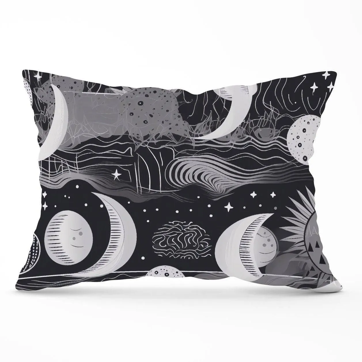 Warren Reed - Designer Abstract Black White Moon & Sun Cushions in Grey