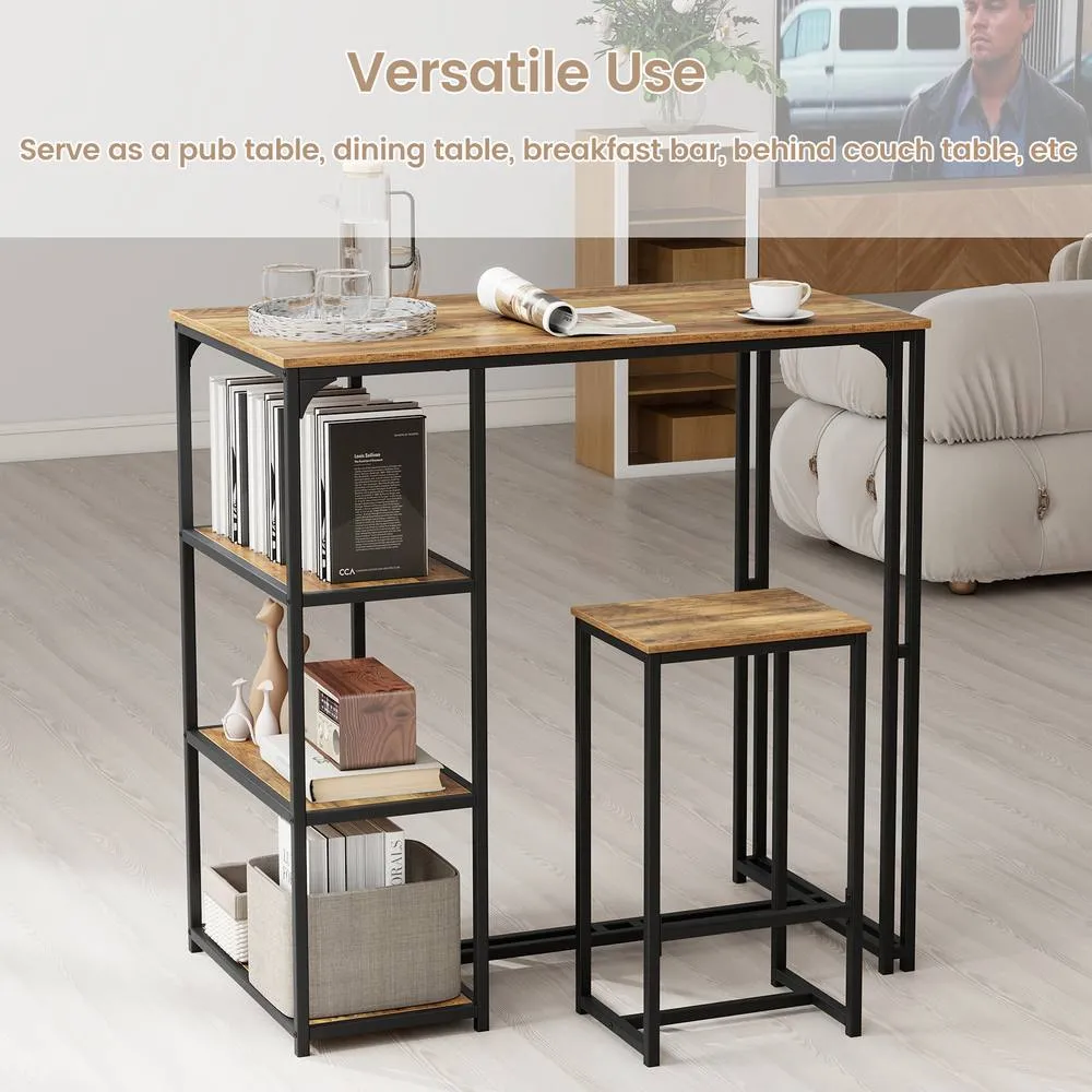 Costway 3-Piece Bar Table Set 2 Person Dining Furniture Set w/2 Stools in Brown 5