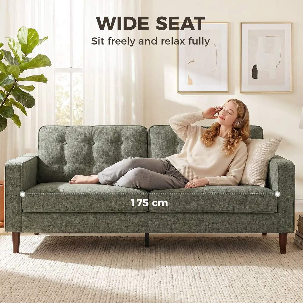 HOMCOM 3 Seater Sofa with Button Tufting Wood Legs, Green 5