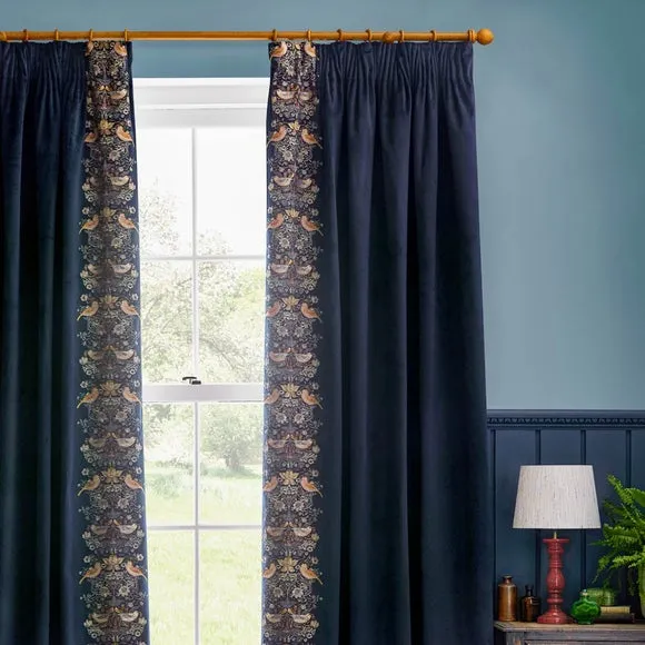 Morris & Co. Strawberry Thief Embroidered Pencil Pleat Curtains 1