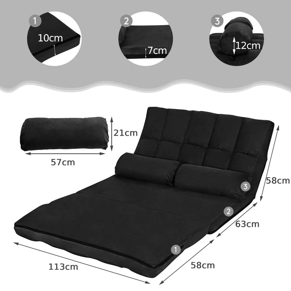 Costway Adjustable Floor Sofa 6-Position Foldable Lazy Sofa Bed in Black 2