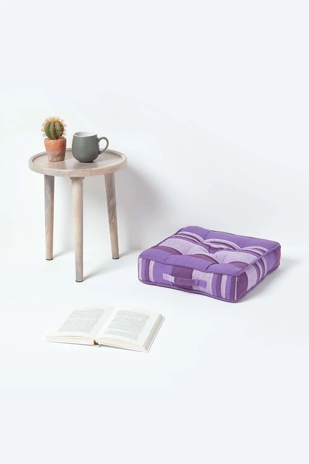 Homescapes Morocco Striped Cotton Floor Cushion in Mauve 2