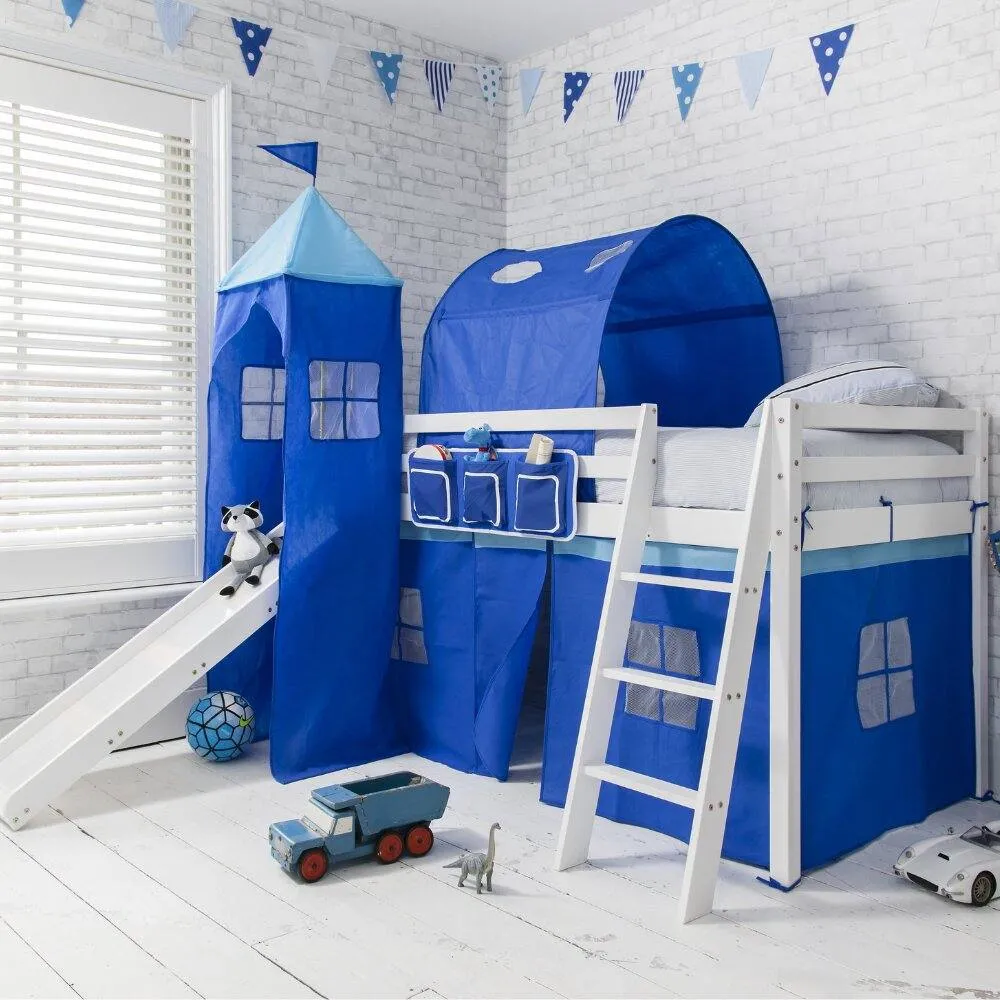 Nöa and Nani Moro Cabin Bed Midsleeper with Slide & Blue NW Package in White