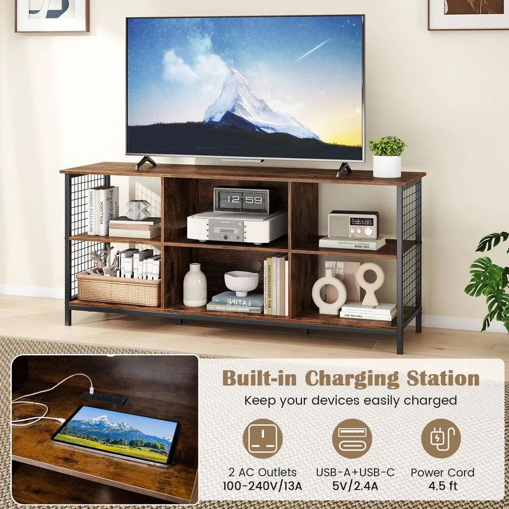 Costway TV Stand for 65" TVs 3-tier Entertainment Center in Brown 4