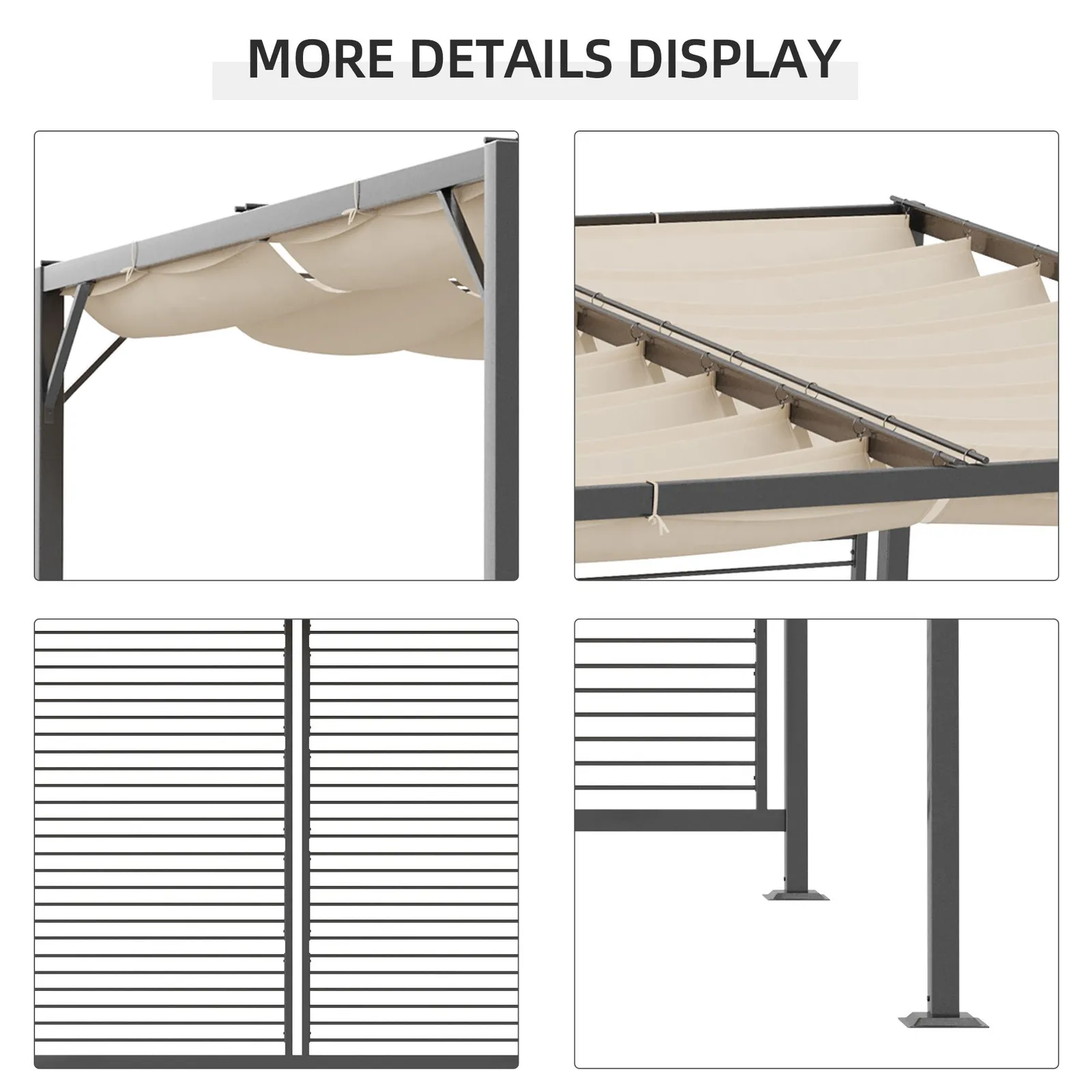 OUTSUNNY 3 x 2.8m Metal Pergola Patio Sun Shelter Grape Tent Retractable Canopy Gazebo in Beige 5