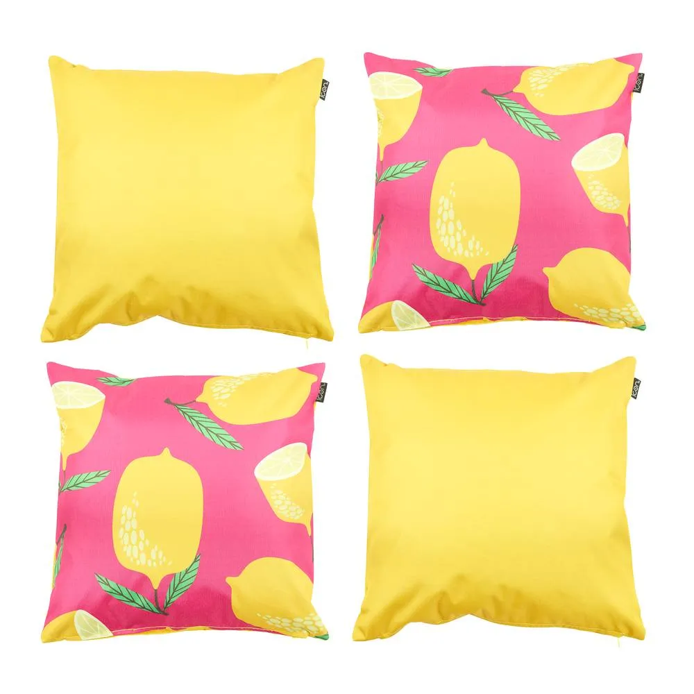 icon Indoor & Outdoor Waterproof Cushion, Lemon leaf & Yellow (4-Pack)