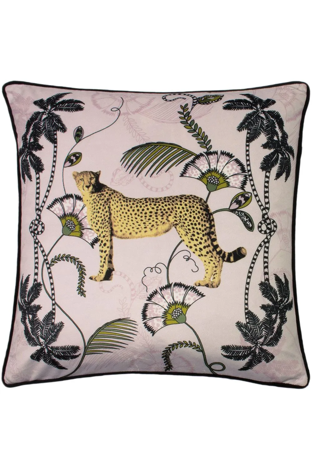 Paoletti Tropical Cheetah Printed Piped Cushion in Pink