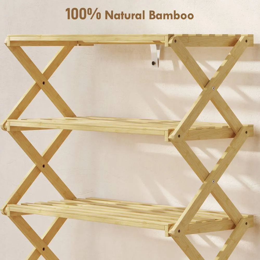 HOMCOM 4-Tier Bamboo Shoe Rack, Folding Shoe Shelf, Holds up to 12 Pairs in Natural 5