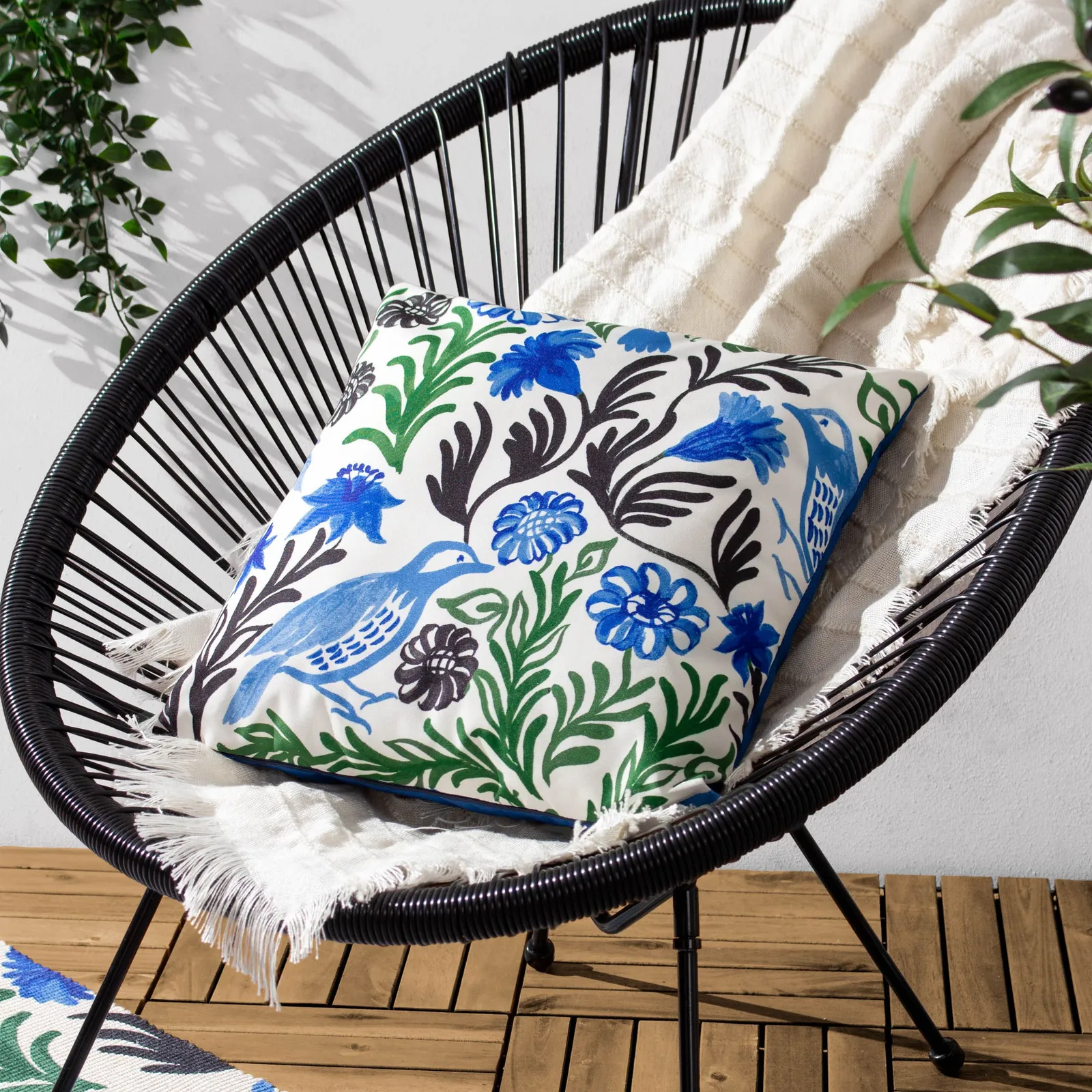 Furn Aljento Floral Water & UV Resistant Outdoor Cushion in Blue