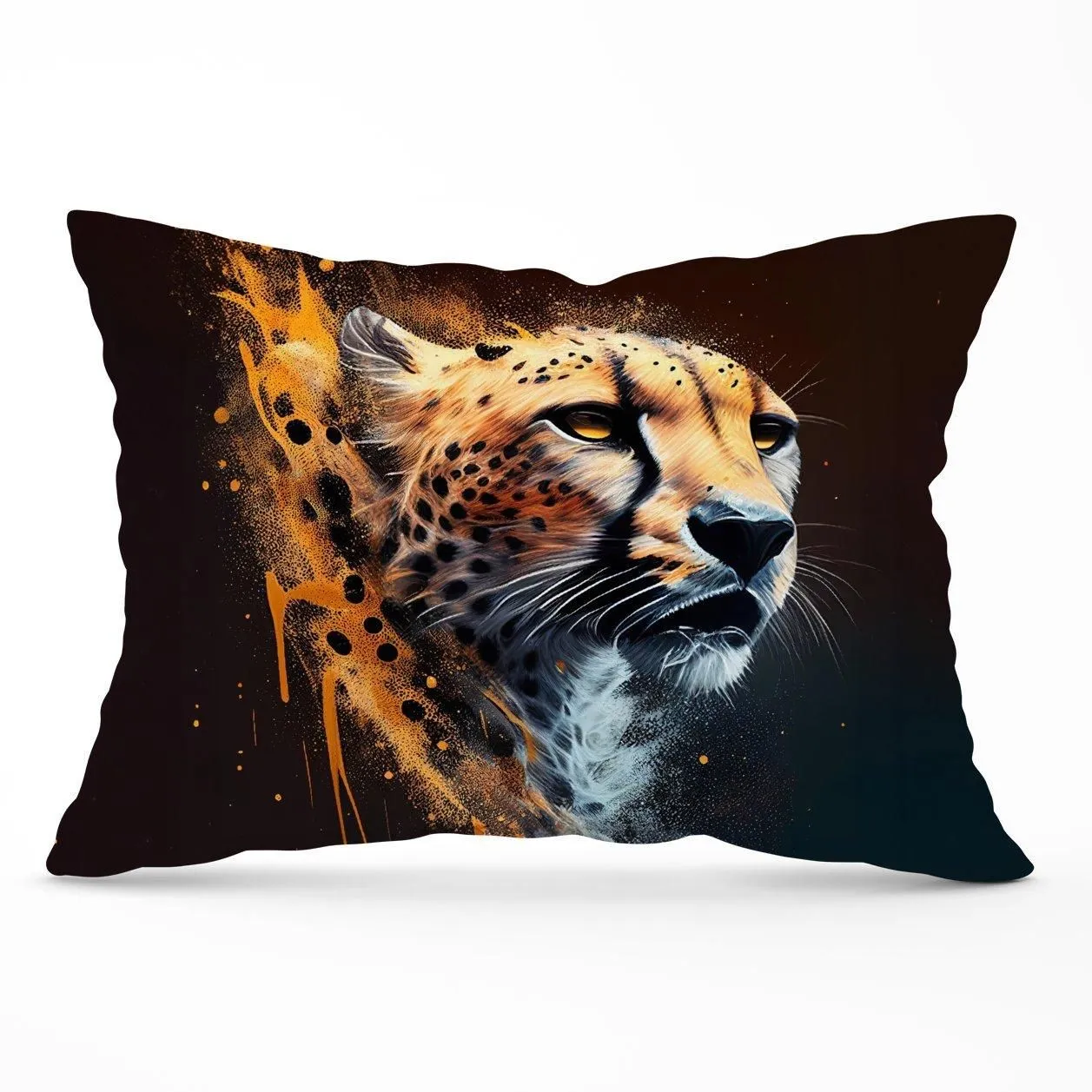 Warren Reed - Designer Cheetah Face Splashart Dark Background Cushions in Yellow