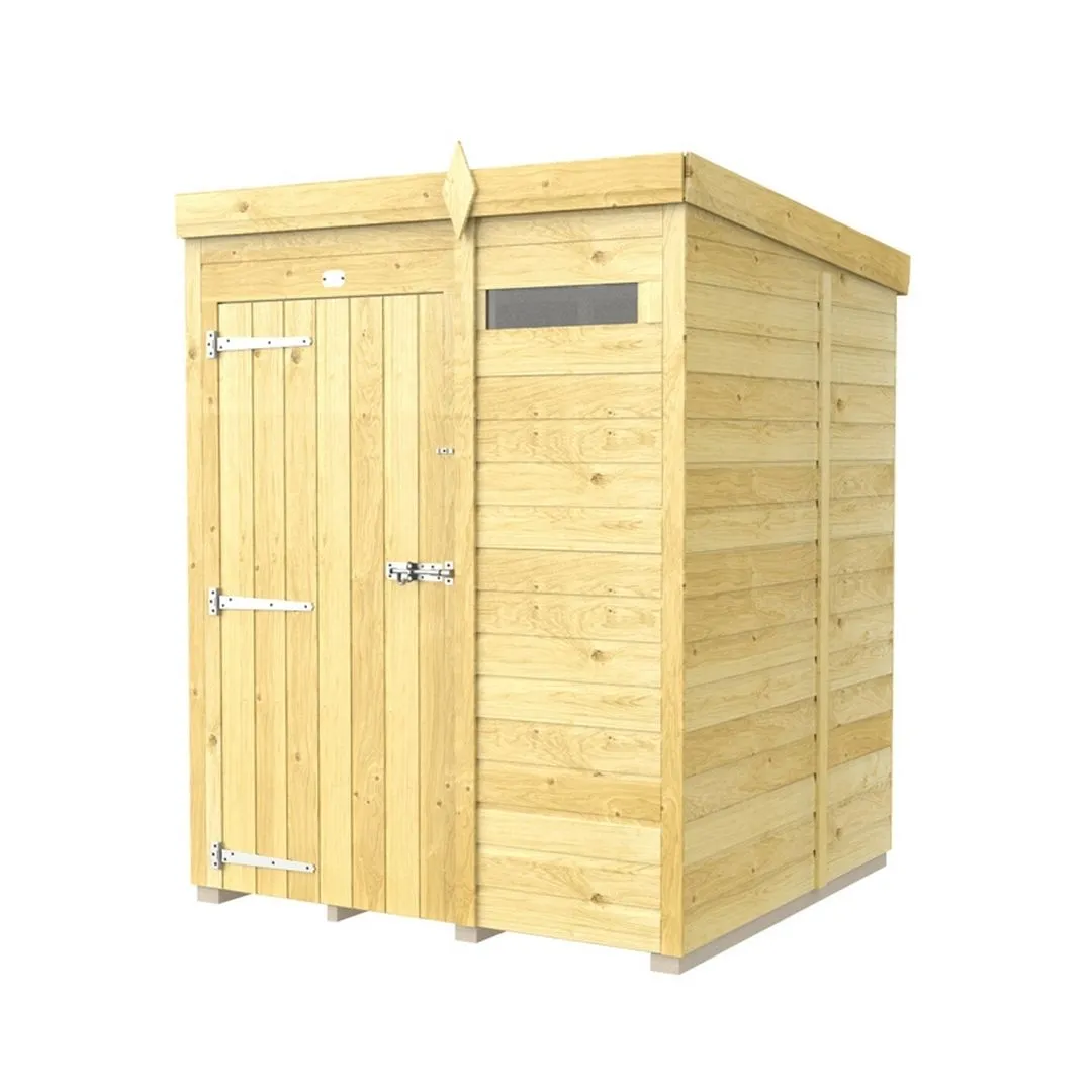 Buttercup Farm 5 x 5 Feet Pent Security Shed - Single Door - L147 x W158 x H201 cm in Brown