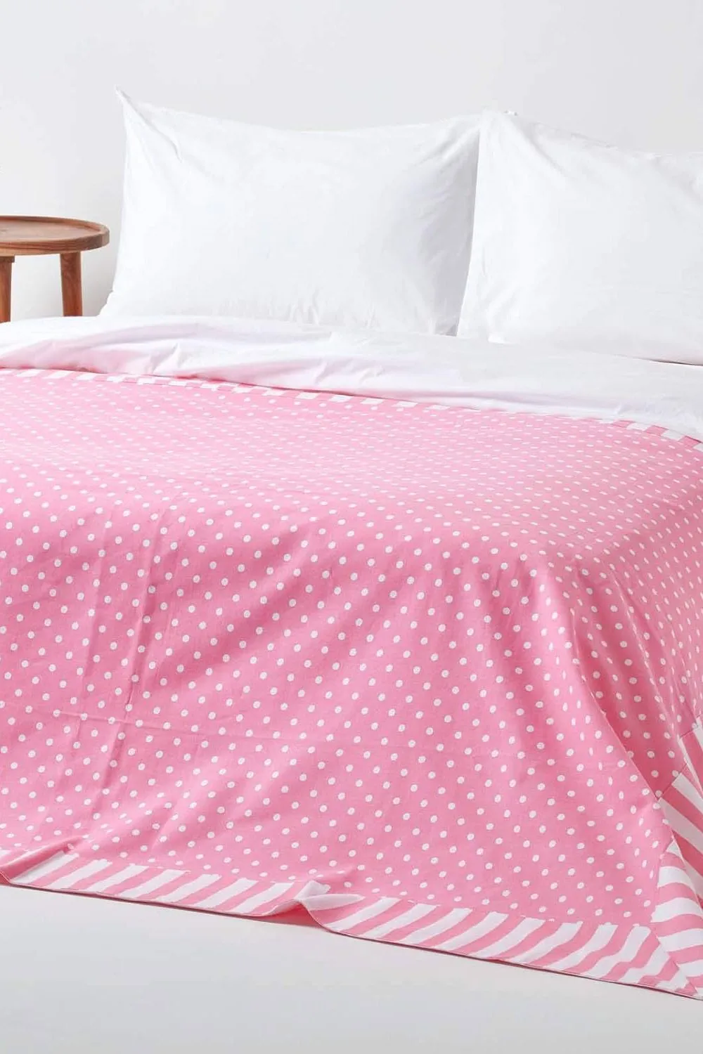 Homescapes Cotton Polka Dots & Stripes Sofa Throw in Pink