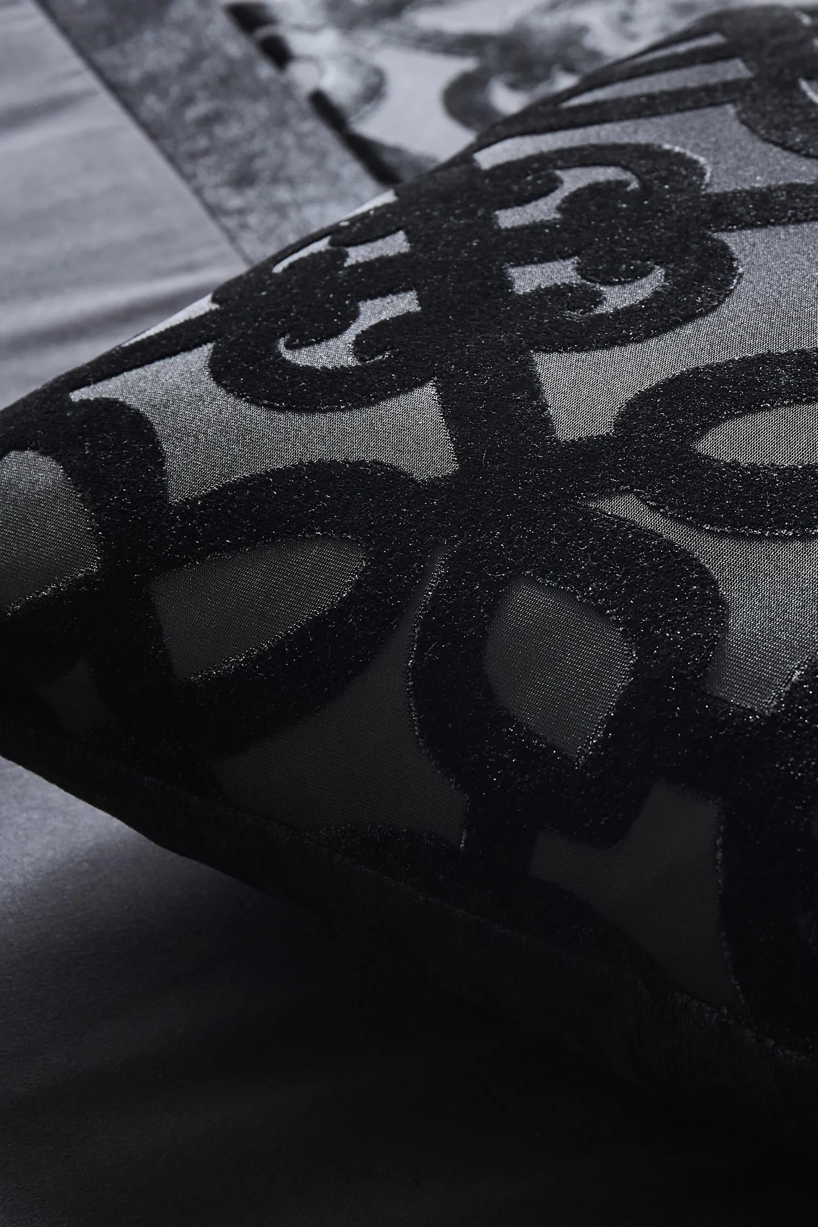 Catherine Lansfield 'Lattice Cut Velvet' Cushion in Black 2