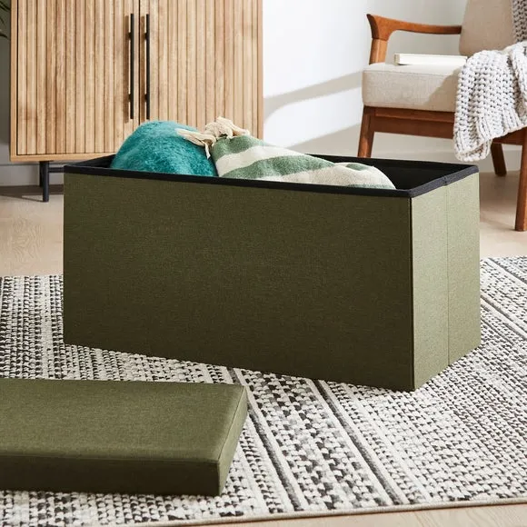 Faux Linen Rectangular Ottoman 2
