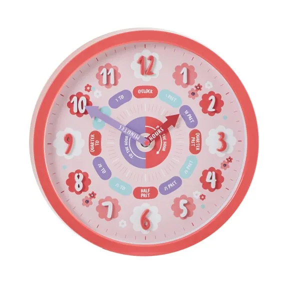 Pink Tell The Time Wall Clock 3