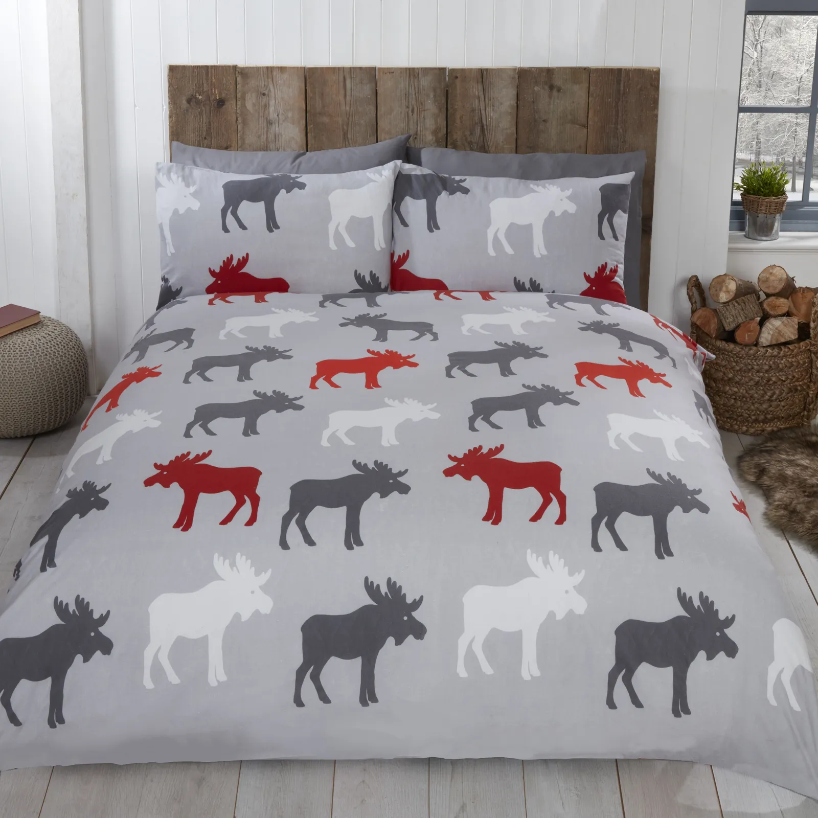 Rapport Home Moose Cotton Duvet Cover Set With Pillowcase in Grey