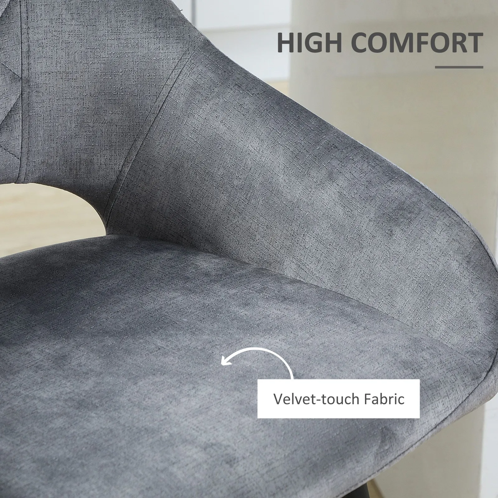 HOMCOM Stools Set of 2, Velvet-Touch Fabric Counter Height Bar Chairs in Grey 5