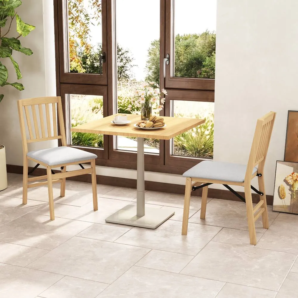 Costway Dining Chair Set of 2 Folding Chairs with Padded Seat in Natural 6