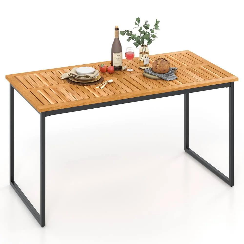 Costway 140 x 70cm Rectangle Patio Table Acacia Wood Dining Table for 6 People in Brown