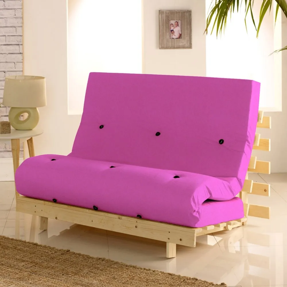 Metro Pink Cotton Drill Fabric Tufted Futon Mattress - 2ft6 Small Single