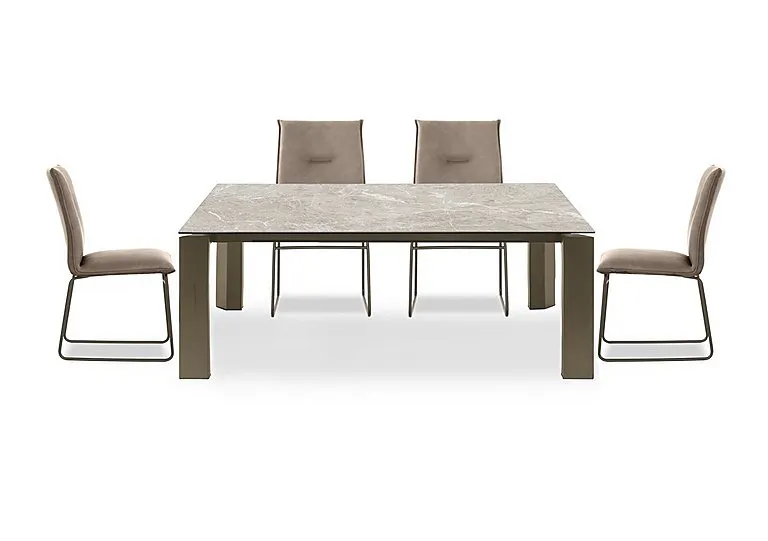 Viola 180cm Large Extending Dining Table with Arenaria Ceramic Top and Lava Metal Legs and 4 Maya Chairs - Desert