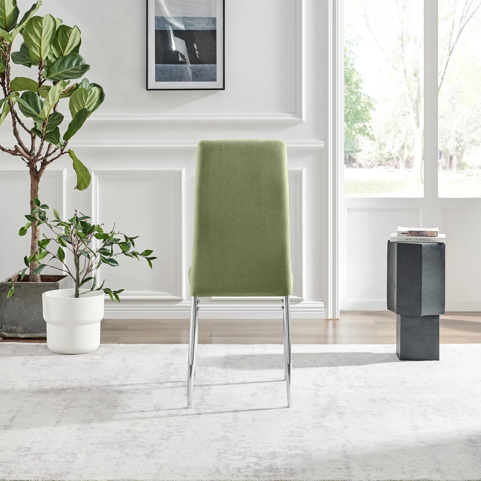 FurnitureboxUK Set 2 Paloma Modern Fabric Dining Chairs On Silver Legs in Green 6