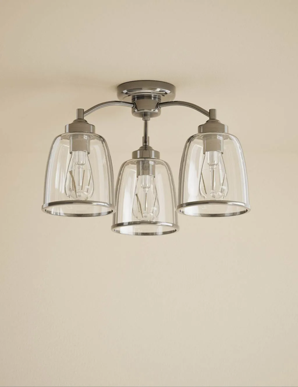 M&S Core Glass & Metal Multi Flush Ceiling Light Silver
