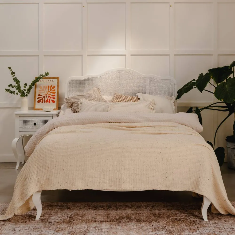 Statement Furniture Louis 5ft King Size Bed Frame with Rattan Cane Headboard in White
