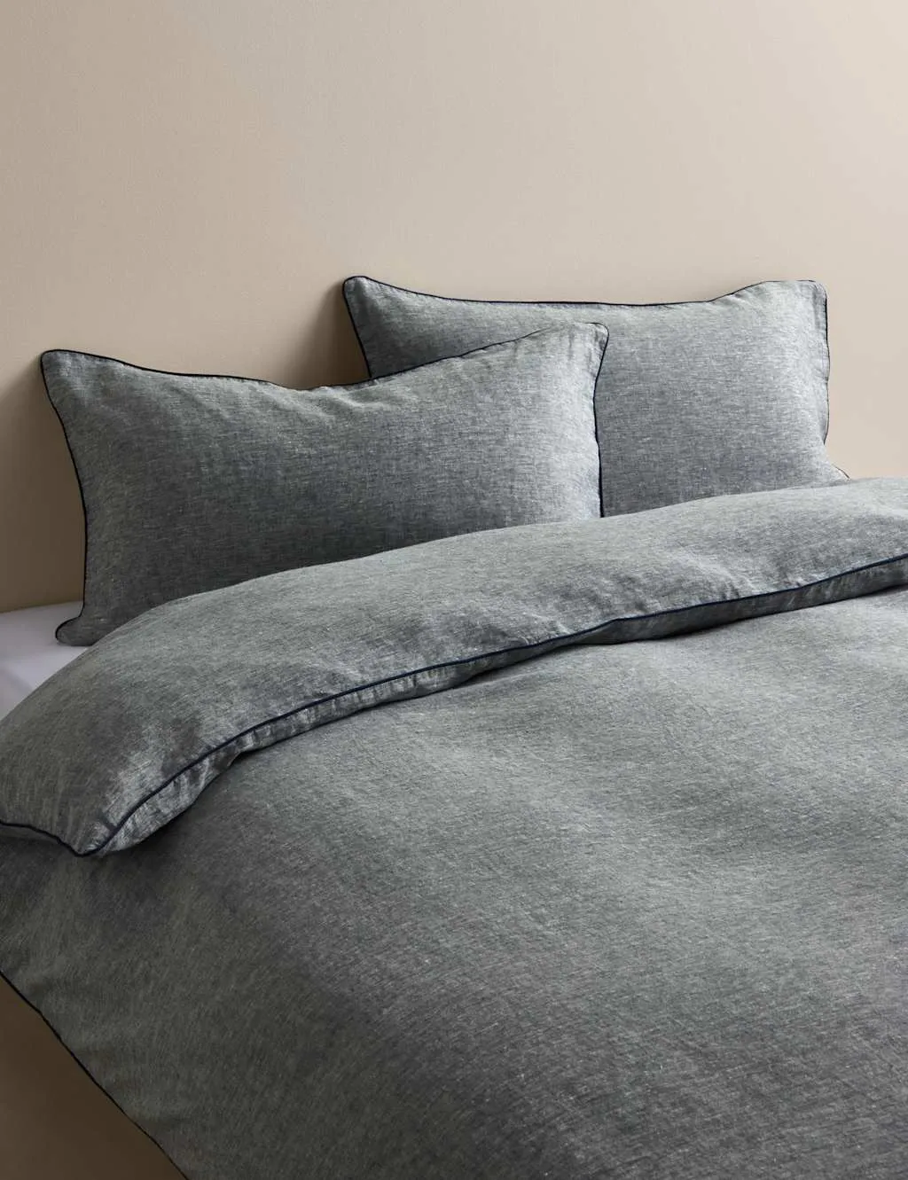 M&S Pure Linen Chambray Bedding Set Blue