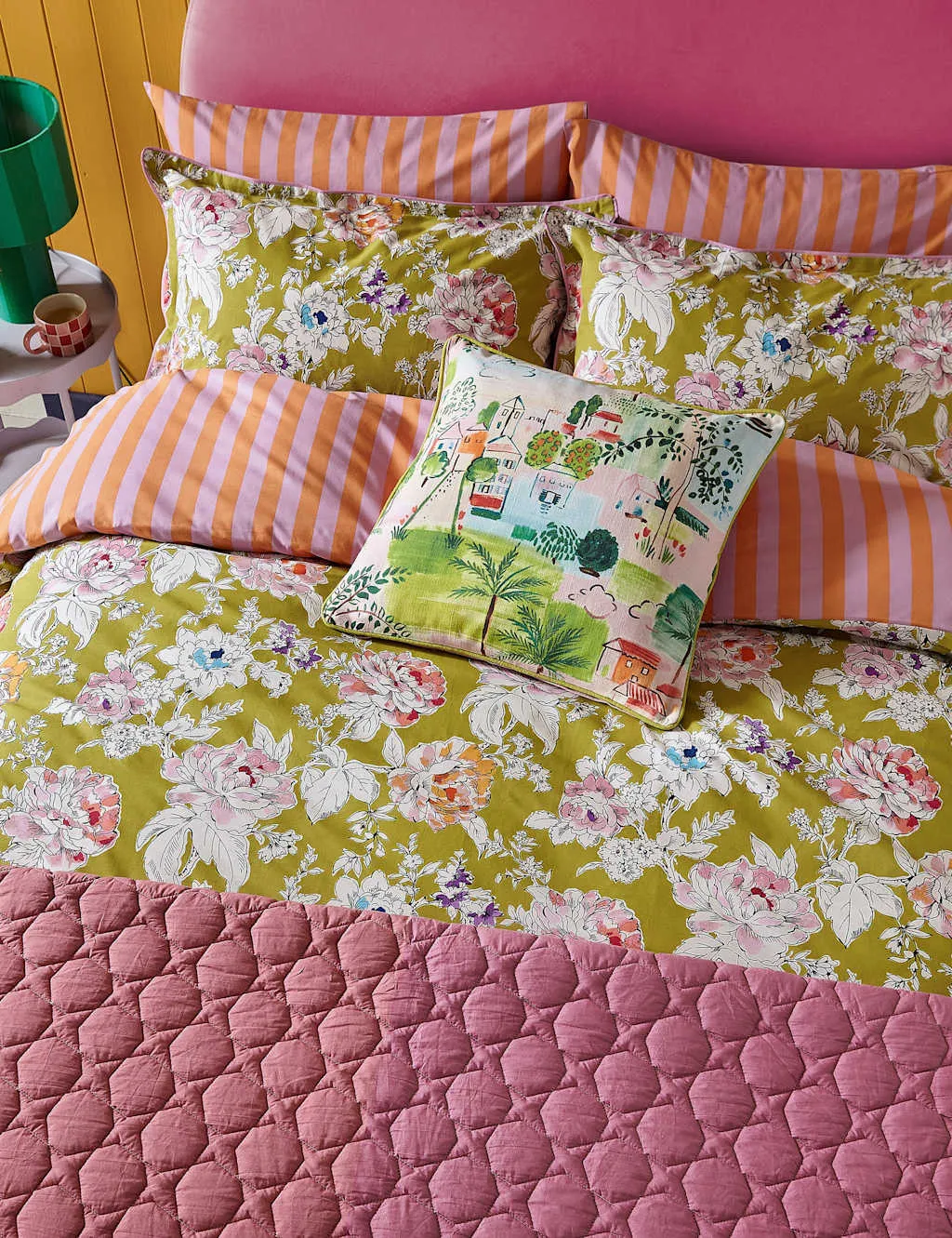 LAND & SHORE 2 Pack Pure Cotton Peony Pillowcases Orange Mix