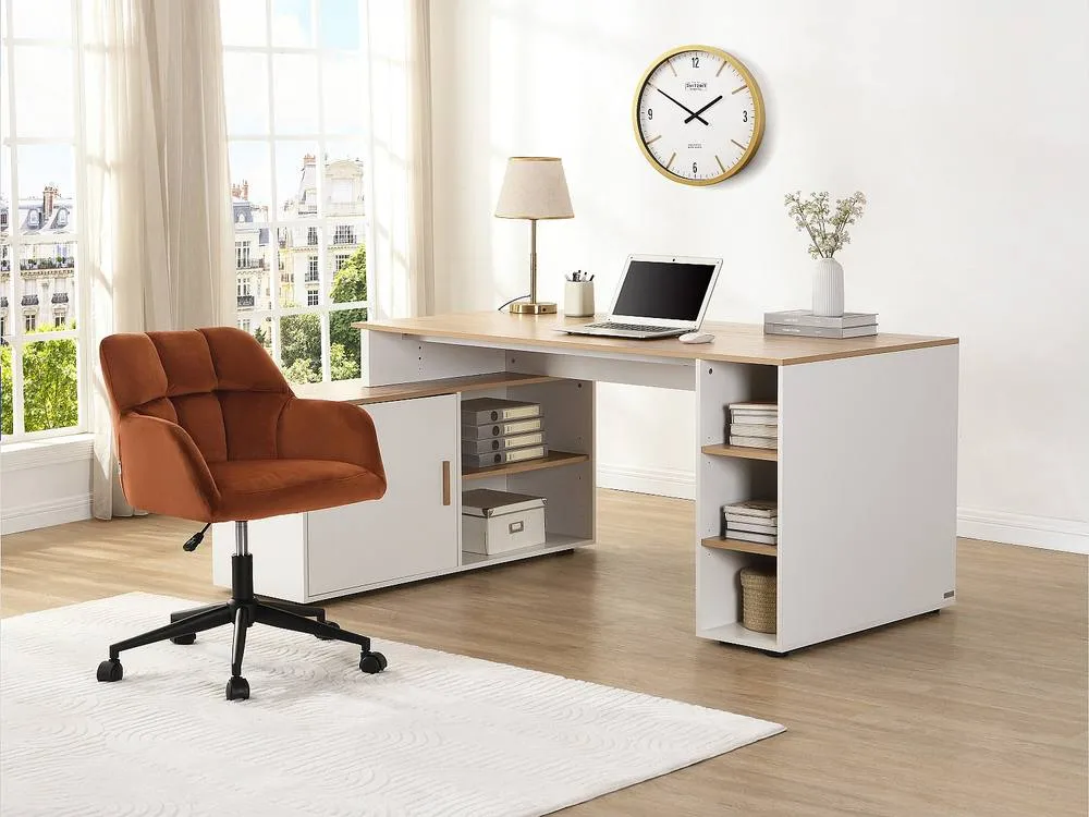 Vente-unique Corner Desk With Storage - MDF - White & Natural - ROMIARA in Light Oak 3