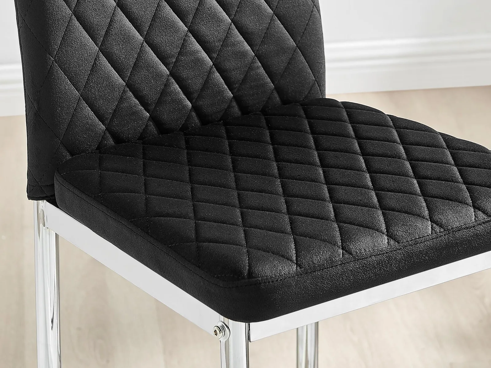 FurnitureboxUK Set of 2 Milan Soft Touch Hatched Velvet Padded Counter Stools With Silver Chrome Metal Legs in Black 6