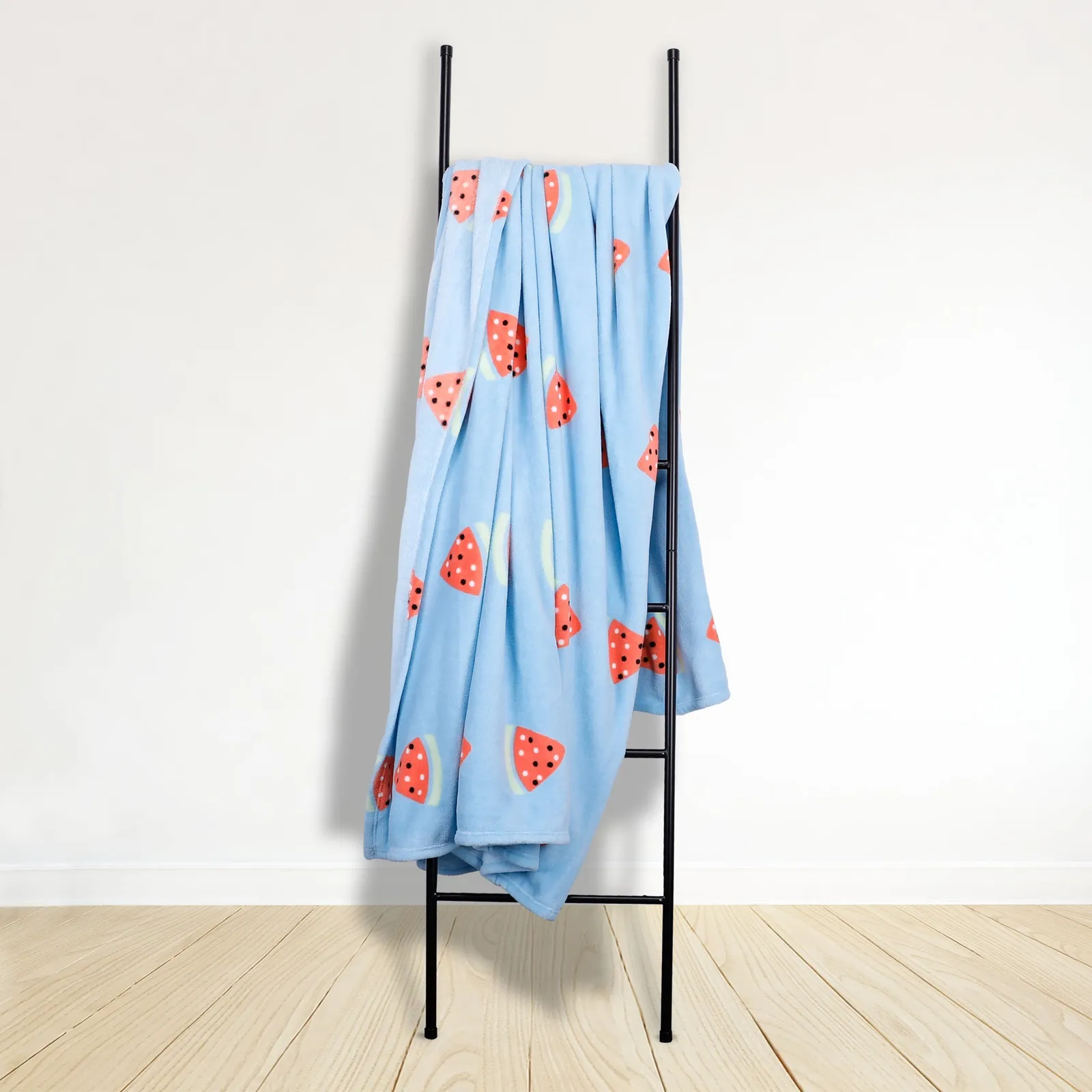 Watermelon Fleece 230cm x 255cm Blue Throw Blue, Red and White