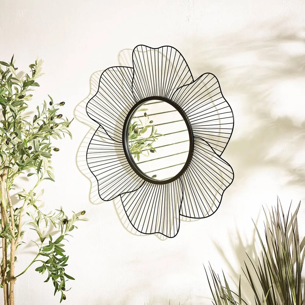 FurnitureboxUK Flora Medium Round Flower Frame 80cm Garden Mirror in Black