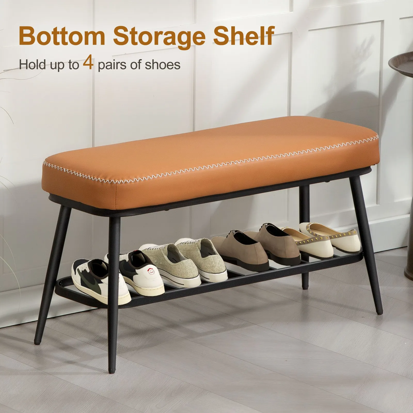 HOMCOM Shoe Bench, PU Leather Shoe Storage Bench for Entryway in Brown 5