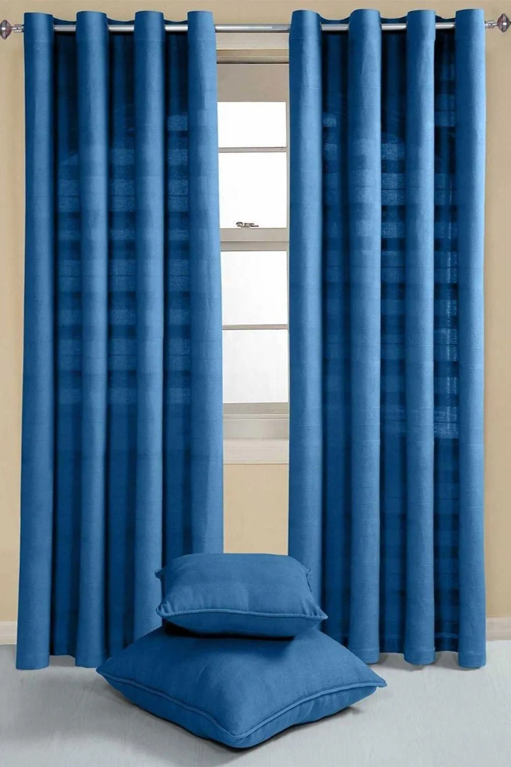 Homescapes Cotton Rajput Ribbed Curtain Pair in Blue 2