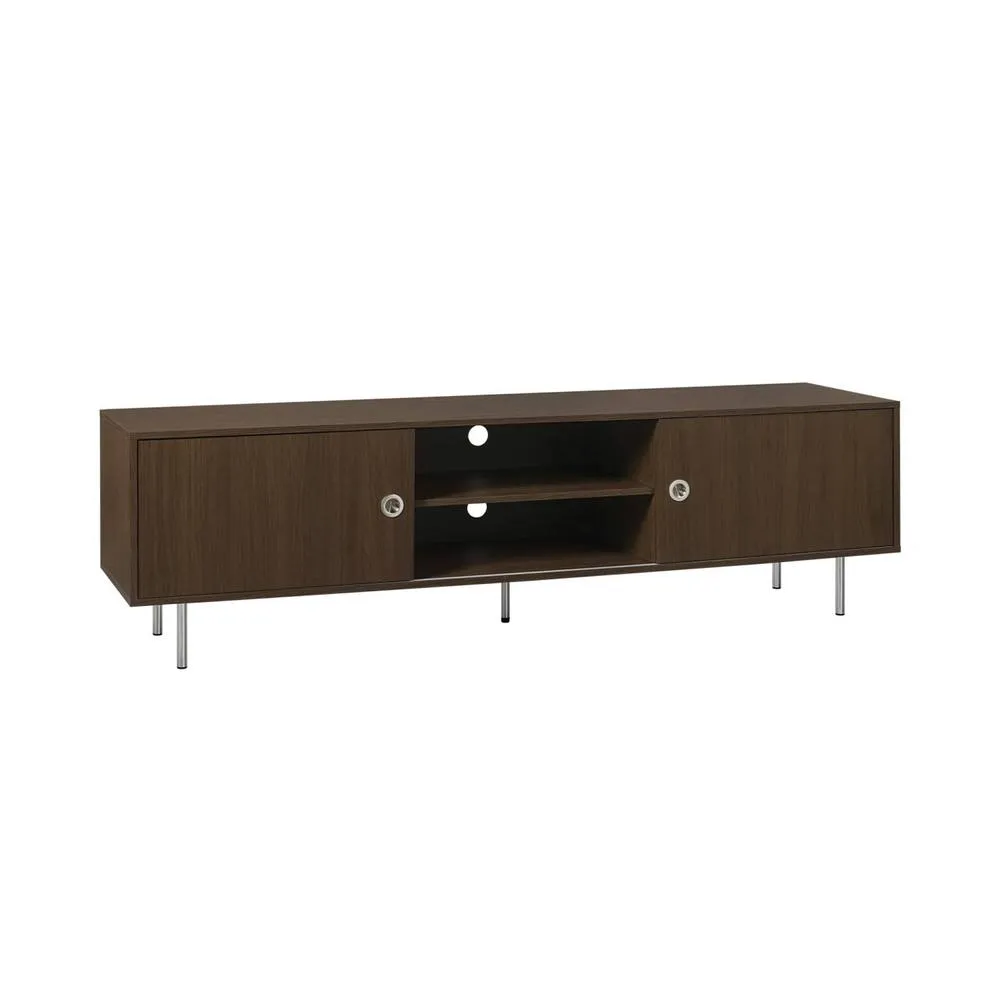 sweeek Vintage TV stand with wood decor & stainless steel, 2 doors 180cm in Dark Brown 2