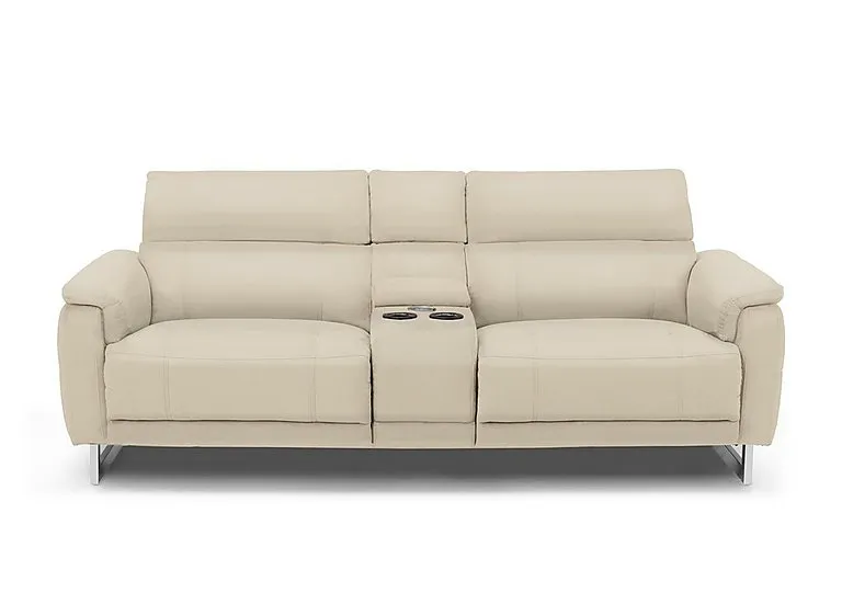 Moet 3 Seater Leather Power Recliner Sofa with Telescopic Headrests and Smart Console - Bone China