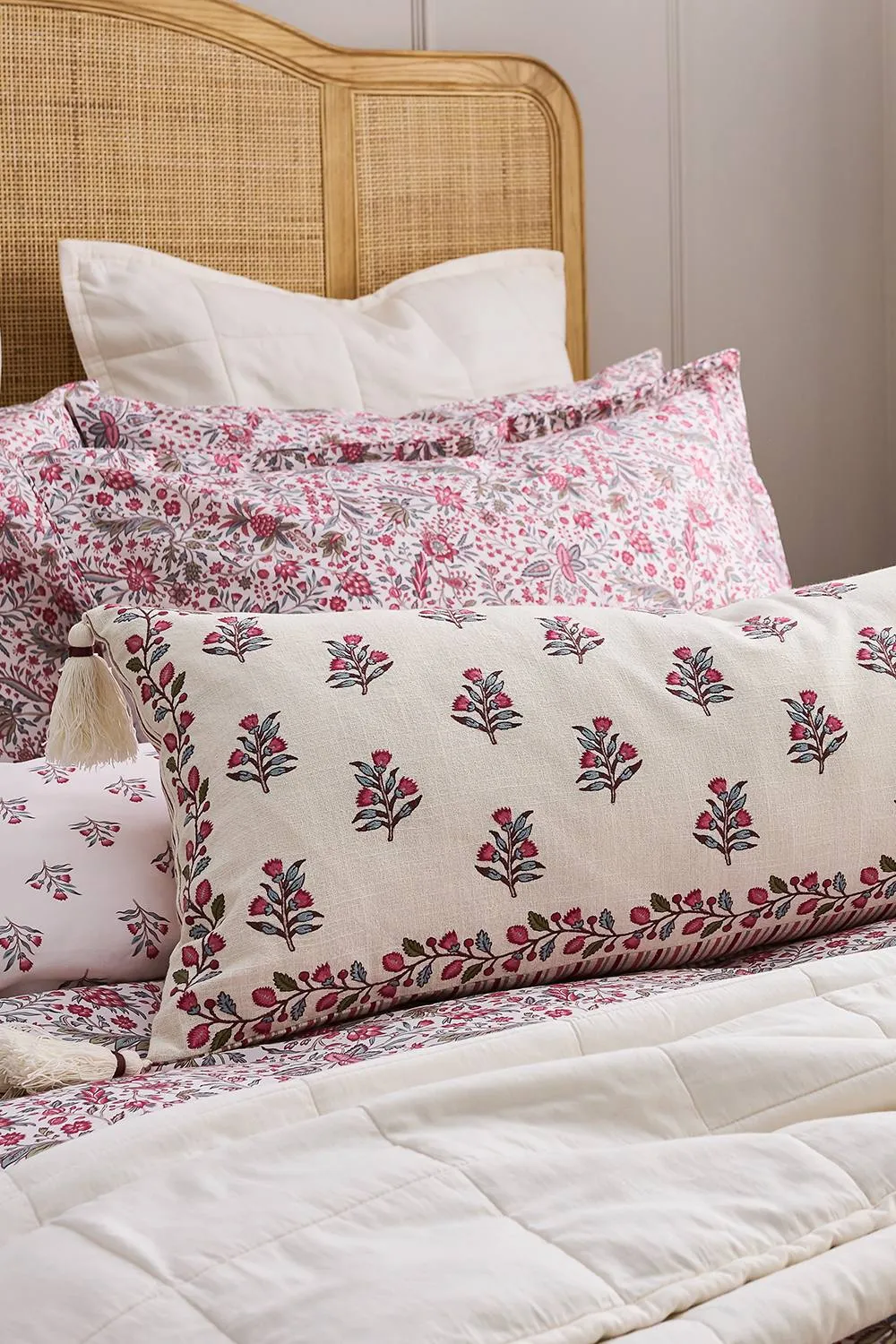 CHRISTY 'Newstead' Mulberry Reversible Filled Cotton Lumbar Cushion in Cream