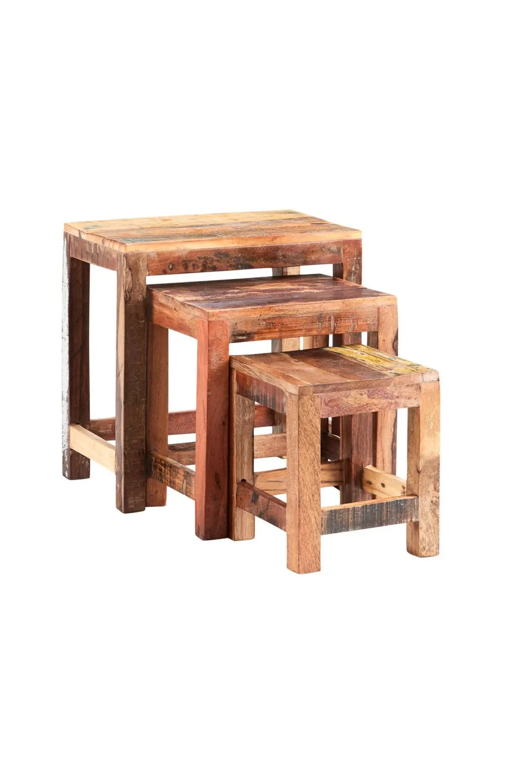 IH Design Jeilyn Reclaimed Boat Nests of 3 Stools for Living Room & Dining Room in Brown 2